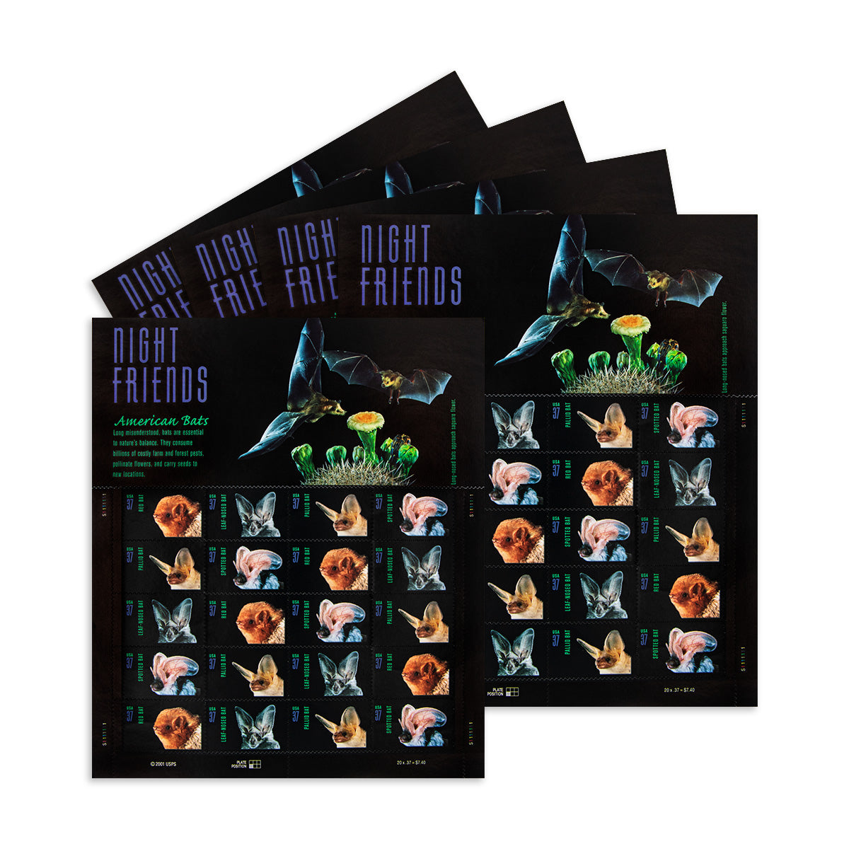 2002 Night Friends American Bats  First Class Postage Stamps (Value Stamp Not Forever)