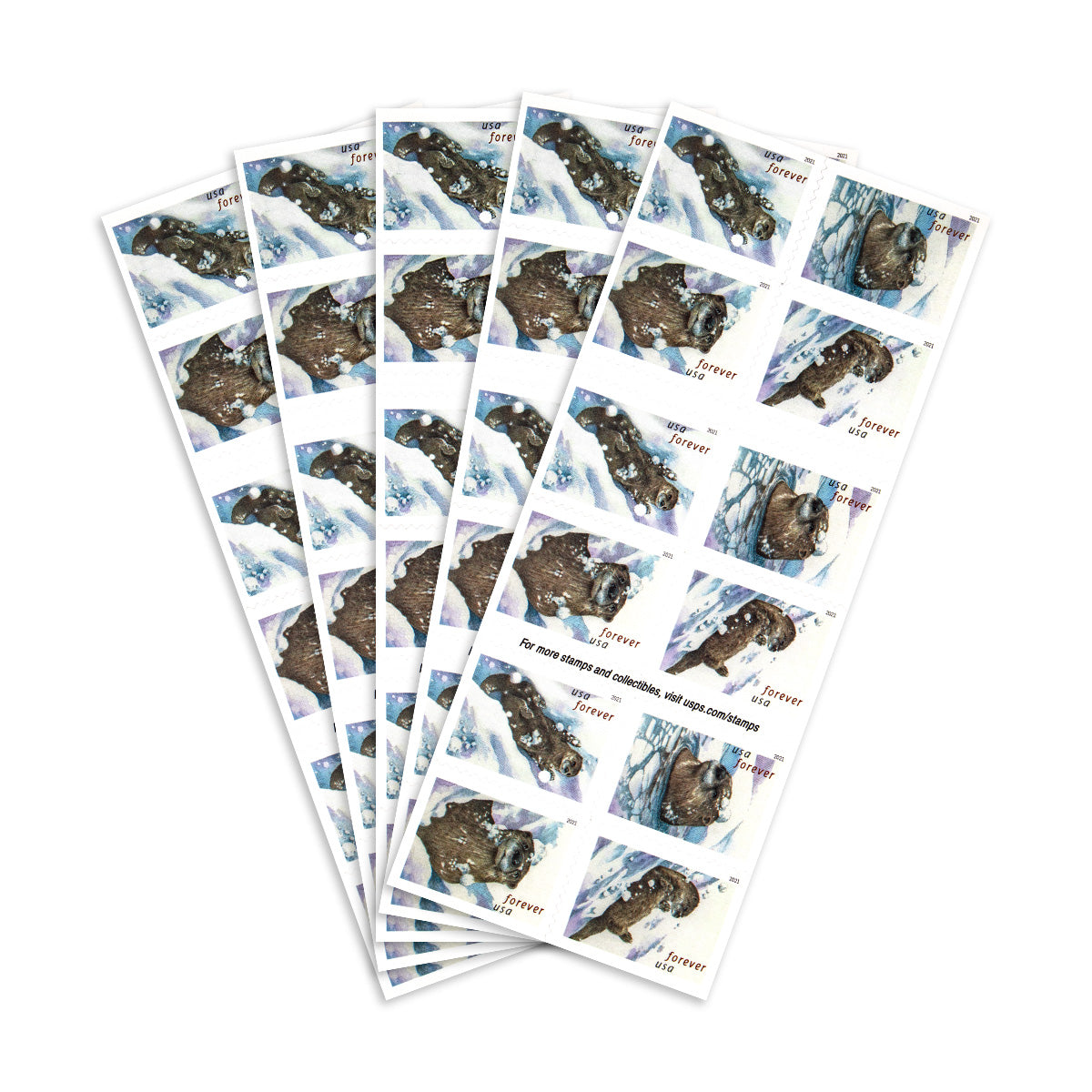 2021 Otters In Snow Forever First Class Postage Stamps