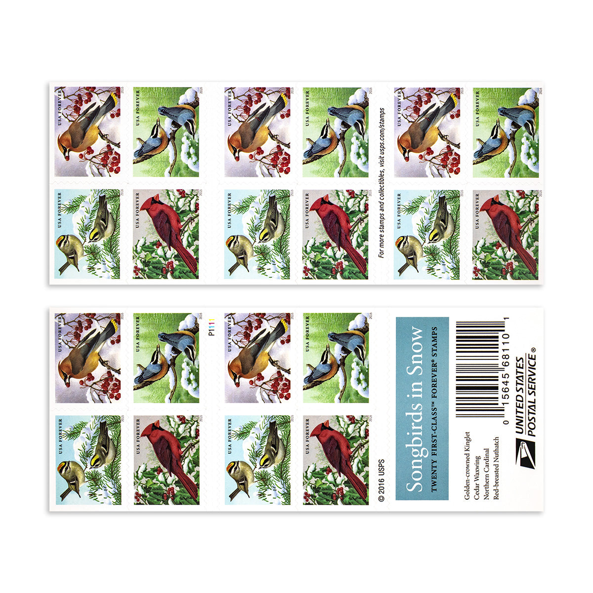 2016 Songbirds in Snow Forever First Class Postage Stamps