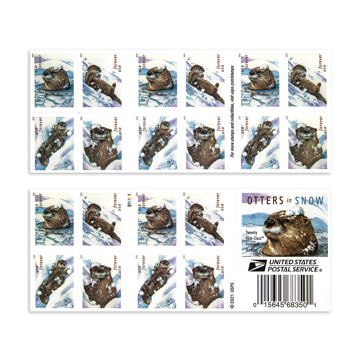 2021 Otters In Snow Forever First Class Postage Stamps