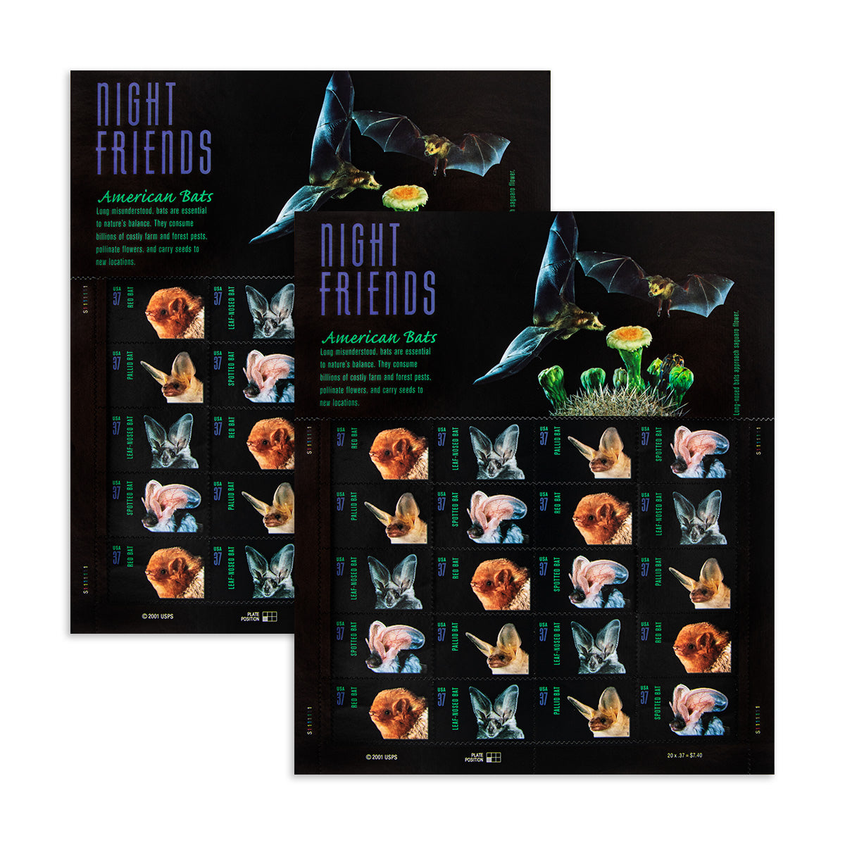 2002 Night Friends American Bats  First Class Postage Stamps (Value Stamp Not Forever)